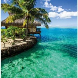 Wallario Poster, Karibisches Meer - Einsame Hütte unter Palmen, in verschiedenen Ausführungen