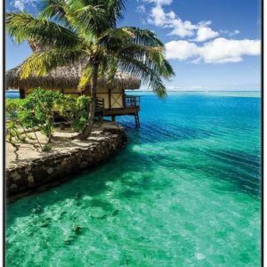 Wallario Poster, Karibisches Meer - Einsame Hütte unter Palmen, in verschiedenen Ausführungen
