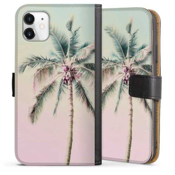 iPhone 11 Handy Klapphülle Handyhülle aus Kunst Leder schwarz Flip Case Palm Tree Pastel Tropical Sideflip mit Lasche
