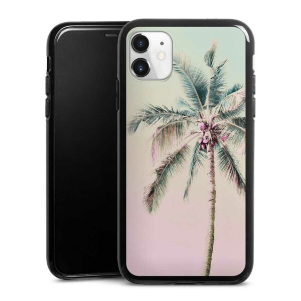 iPhone 11 Handy Silikon Hülle Case schwarz Handyhülle Palm Tree Pastel Tropical