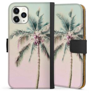 iPhone 11 Pro Handy Klapphülle Handyhülle aus Kunst Leder schwarz Flip Case Palm Tree Pastel Tropical Sideflip mit Lasche