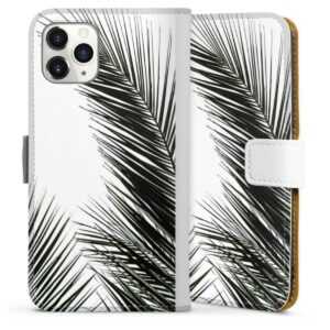 iPhone 11 Pro Handy Klapphülle Handyhülle aus Kunst Leder weiß Flip Case Jungle Palm Tree Leaves Sideflip mit Lasche