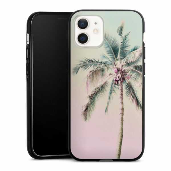 iPhone 12 Handy Silikon Hülle Case schwarz Handyhülle Palm Tree Pastel Tropical