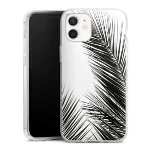 iPhone 12 Handy Silikon Hülle Case transparent Handyhülle Jungle Palm Tree Leaves Silikon Case