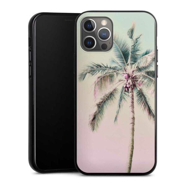 iPhone 12 Pro Handy Silikon Hülle Case schwarz Handyhülle Palm Tree Pastel Tropical