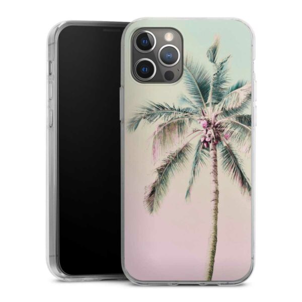 iPhone 12 Pro Handy Silikon Hülle Case transparent Handyhülle Palm Tree Pastel Tropical Silikon Case