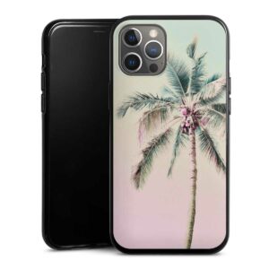 iPhone 12 Pro Max Handy Silikon Hülle Case schwarz Handyhülle Palm Tree Pastel Tropical