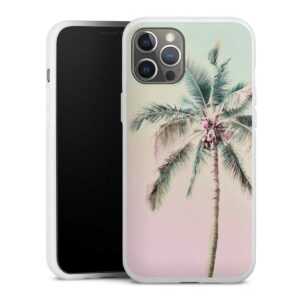 iPhone 12 Pro Max Handy Silikon Hülle Case weiß Handyhülle Palm Tree Pastel Tropical Silikon Case