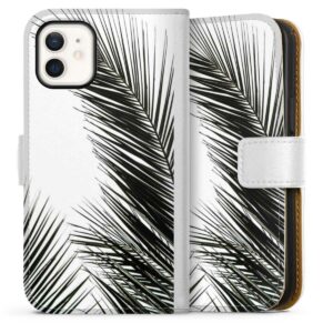 iPhone 12 mini Handy Klapphülle Handyhülle aus Kunst Leder weiß Flip Case Jungle Palm Tree Leaves Sideflip mit Lasche