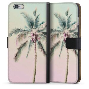 iPhone 6 Plus Handy Klapphülle Handyhülle aus Kunst Leder schwarz Flip Case Palm Tree Pastel Tropical Sideflip mit Lasche