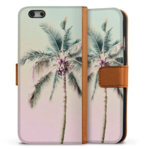 iPhone 6s Handy Klapphülle Handyhülle aus Kunst Leder karamell Flip Case Palm Tree Pastel Tropical Sideflip mit Lasche