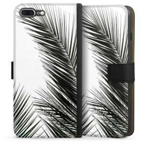iPhone 8 Plus Handy Klapphülle Handyhülle aus Kunst Leder schwarz Flip Case Jungle Palm Tree Leaves Sideflip mit Lasche