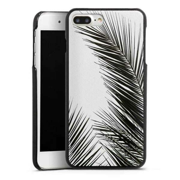 iPhone 8 Plus Handy Lederhülle schwarz Leder Case Leder Handyhülle Leaves Palm Tree Jungle Leder Case