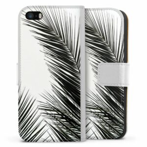 iPhone SE (2016-2019) Handy Klapphülle Handyhülle aus Kunst Leder weiß Flip Case Jungle Palm Tree Leaves Sideflip mit Lasche