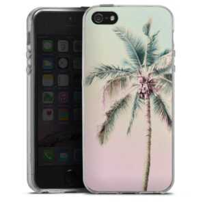 iPhone SE (2016-2019) Handy Silikon Hülle Case transparent Handyhülle Palm Tree Pastel Tropical Silikon Case