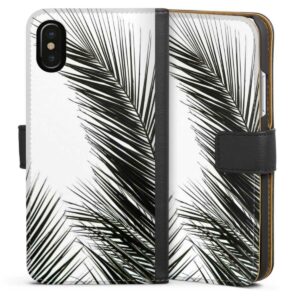 iPhone X Handy Klapphülle Handyhülle aus Kunst Leder schwarz Flip Case Jungle Palm Tree Leaves Sideflip mit Lasche