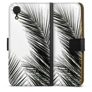 iPhone Xr Handy Klapphülle Handyhülle aus Kunst Leder schwarz Flip Case Jungle Palm Tree Leaves Sideflip mit Lasche