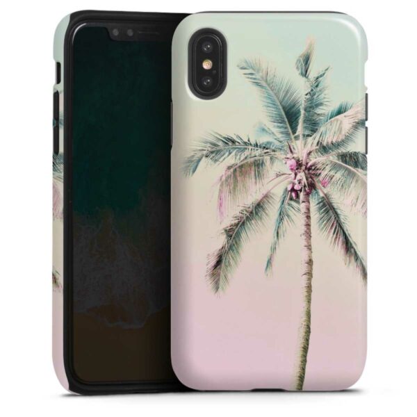 iPhone Xs Handy Panzer Handyhülle robuste Outdoor Hülle Schutzhülle glänzend Palm Tree Pastel Tropical Tough Case