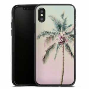 iPhone Xs Handy Silikon Hülle Case schwarz Handyhülle Palm Tree Pastel Tropical