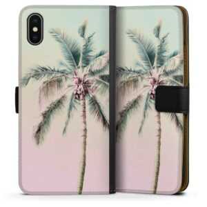 iPhone Xs Max Handy Klapphülle Handyhülle aus Kunst Leder schwarz Flip Case Palm Tree Pastel Tropical Sideflip mit Lasche