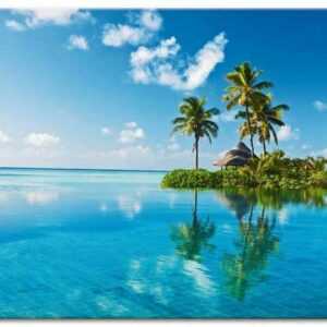 Artland Wandbild "Tropisches Paradies - Insel Palmen Meer", Amerika (1 St), in vielen Größen & Produktarten - Alubild / Outdoorbild für den Außenbereich, Leinwandbild, Poster, Wandaufkleber / Wandtattoo auch für Badezimmer geeignet