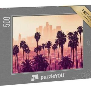 puzzleYOU Puzzle "Skyline von Los Angeles hinter Palmen", 500 Puzzleteile, puzzleYOU-Kollektionen Palmen