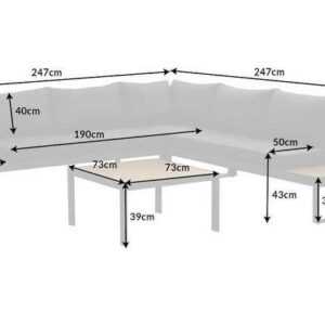 riess-ambiente Sitzgruppe "PALM BEACH LOUNGE 247cm anthrazit / natur / grau", (4-tlg), Garten · Gartenmöbelset · inkl. Tisch und Kissen