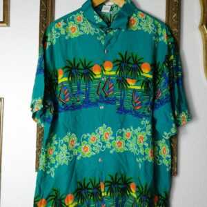 xxl Vintage Surf Shirt, Havai Style For The Sunset, Retro Palm Pattern