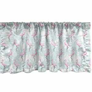 Scheibengardine "Vorhang Volant für Küche Schlafzimmer Dekor mit Stangentasche", Abakuhaus, Flamingo Palmen Rosa Vögel
