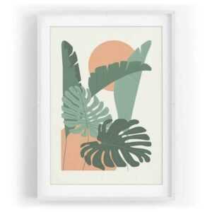 Sinus Art Wandbild "Grafik Dekorativ Modern schöne Pflanzenblätter Palmen"