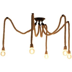 Stoex - Industrielle Retro Kronleuchter Hanf Seil Deckenleuchte Kreative Spinne Pendelleuchte für Cafe Loft Bar (5 Lichter)