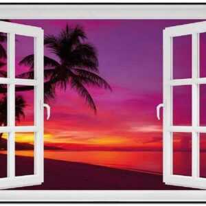 Wallario Poster, Abendrot unter Palmen - pinker Himmel am Strand, in verschiedenen Ausführungen