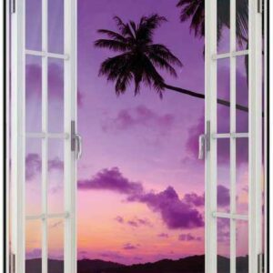 Wallario Poster, Sonnenuntergang unter Palmen Himmel in lila und orange, in verschiedenen Ausführungen