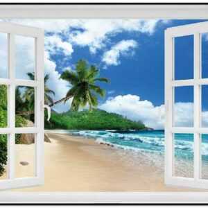 Wallario Poster, Urlaub auf den Seychellen unter Palmen am Sandstrand, in verschiedenen Ausführungen