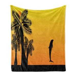 Wohndecke "Gemütlicher Plüsch für den Innen- und Außenbereich", Abakuhaus, Orange und Schwarz Ombre Sunset Palms Dolphin