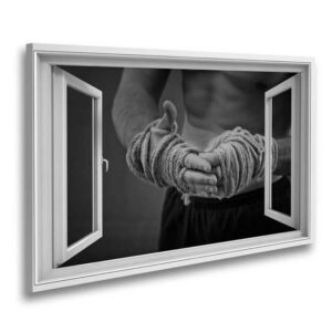 islandburner Leinwandbild "Bild auf Leinwand Fensterblick Nahaufnahme der Hände eines jungen Thaiboxers Hanf Seile werden vor dem Kampf oder Training umwicke"