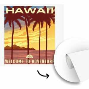 MuchoWow Fototapete "Hawaii - Jahrgang - Palme", Matt, bedruckt, (4 St), Vliestapete für Wohnzimmer Schlafzimmer Küche, Fototapete