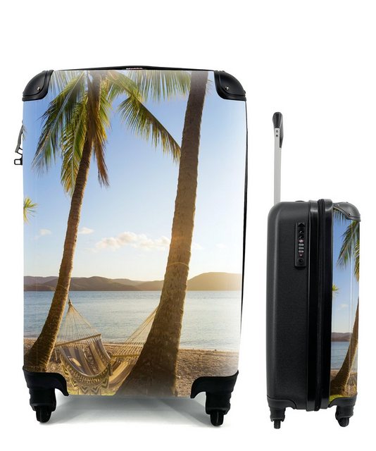 MuchoWow Handgepäckkoffer "Zwei Palmen am Strand mit einer Hängematte", 4 Rollen, Reisetasche mit rollen, Handgepäck für Ferien, Trolley, Reisekoffer