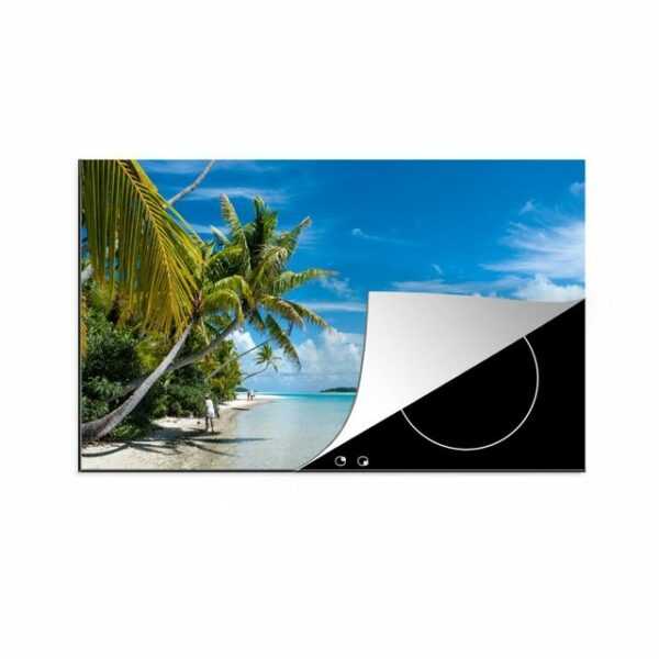 MuchoWow Herdblende-/Abdeckplatte "Die Küstenlinie mit krummen Palmen auf One Foot Island", Vinyl, (1 tlg), Ceranfeldabdeckung für die küche, Induktionsmatte
