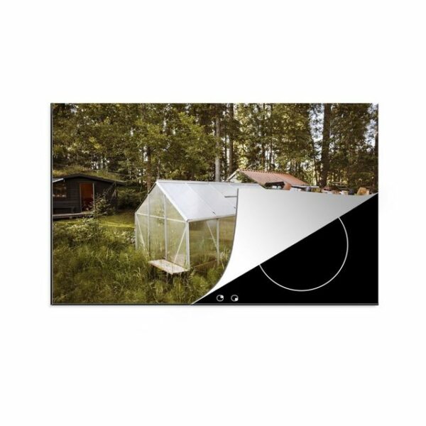 MuchoWow Herdblende-/Abdeckplatte Kleines Gewächshaus in einem Garten, Vinyl, (1 tlg), Ceranfeldabdeckung für die küche, Induktionsmatte