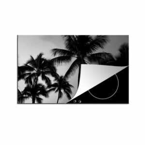 MuchoWow Herdblende-/Abdeckplatte "Silhouetten von Palmen - schwarz und weiß", Vinyl, (1 tlg), Ceranfeldabdeckung für die küche, Induktionsmatte