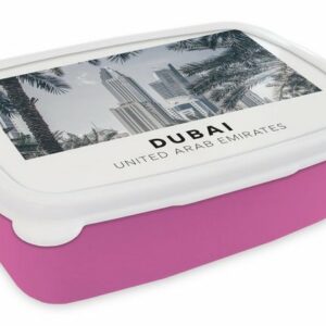 MuchoWow Lunchbox "Dubai - Architektur - Palmen", Kunststoff, (2-tlg), Brotbox für Erwachsene, Brotdose Kinder, Snackbox, Mädchen, Kunststoff