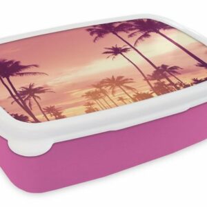 MuchoWow Lunchbox "Himmel - Palme - Abend - Natur - Tropisch", Kunststoff, (2-tlg), Brotbox für Erwachsene, Brotdose Kinder, Snackbox, Mädchen, Kunststoff