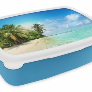 MuchoWow Lunchbox "Meer - Palme - Strand - Tropisch - Blau - Grün", Kunststoff, (2-tlg), Brotdose für kindergarten, Vesperbox, Snackbox, Brotbox, Jungen