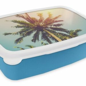 MuchoWow Lunchbox "Palme - Sommer - Tropisch - Sonne", Kunststoff, (2-tlg), Brotdose für kindergarten, Vesperbox, Snackbox, Brotbox, Jungen