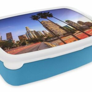 MuchoWow Lunchbox "Stadt - Palme", Kunststoff, (2-tlg), Brotdose für kindergarten, Vesperbox, Snackbox, Brotbox, Jungen