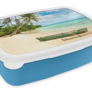 MuchoWow Lunchbox "Strand - Kanu - Palme - Tropisch", Kunststoff, (2-tlg), Brotdose für kindergarten, Vesperbox, Snackbox, Brotbox, Jungen