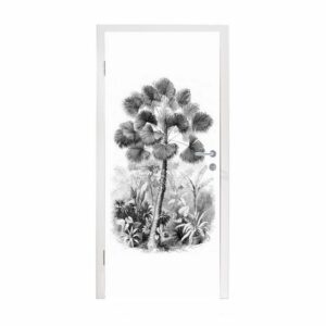 MuchoWow Türtapete "Blätter - Schwarz und weiß - Design - Palme", Matt, bedruckt, (1 St), Fototapete für Tür, Türaufkleber, 75x205 cm