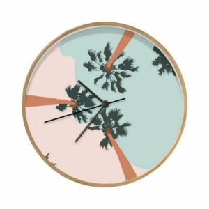 MuchoWow Wanduhr "Palmen - Sommer - Blau - Rosa" (Uhrwerk, Wohnzimmer, Küchenuhr, Wanddekoration, Modern, Holz)