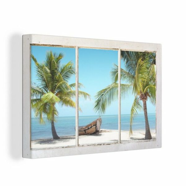 OneMillionCanvasses® Leinwandbild "Aussichtspunkt - Palmen - Strand", (1 St), Wandbild Leinwandbilder, Aufhängefertig, Wanddeko